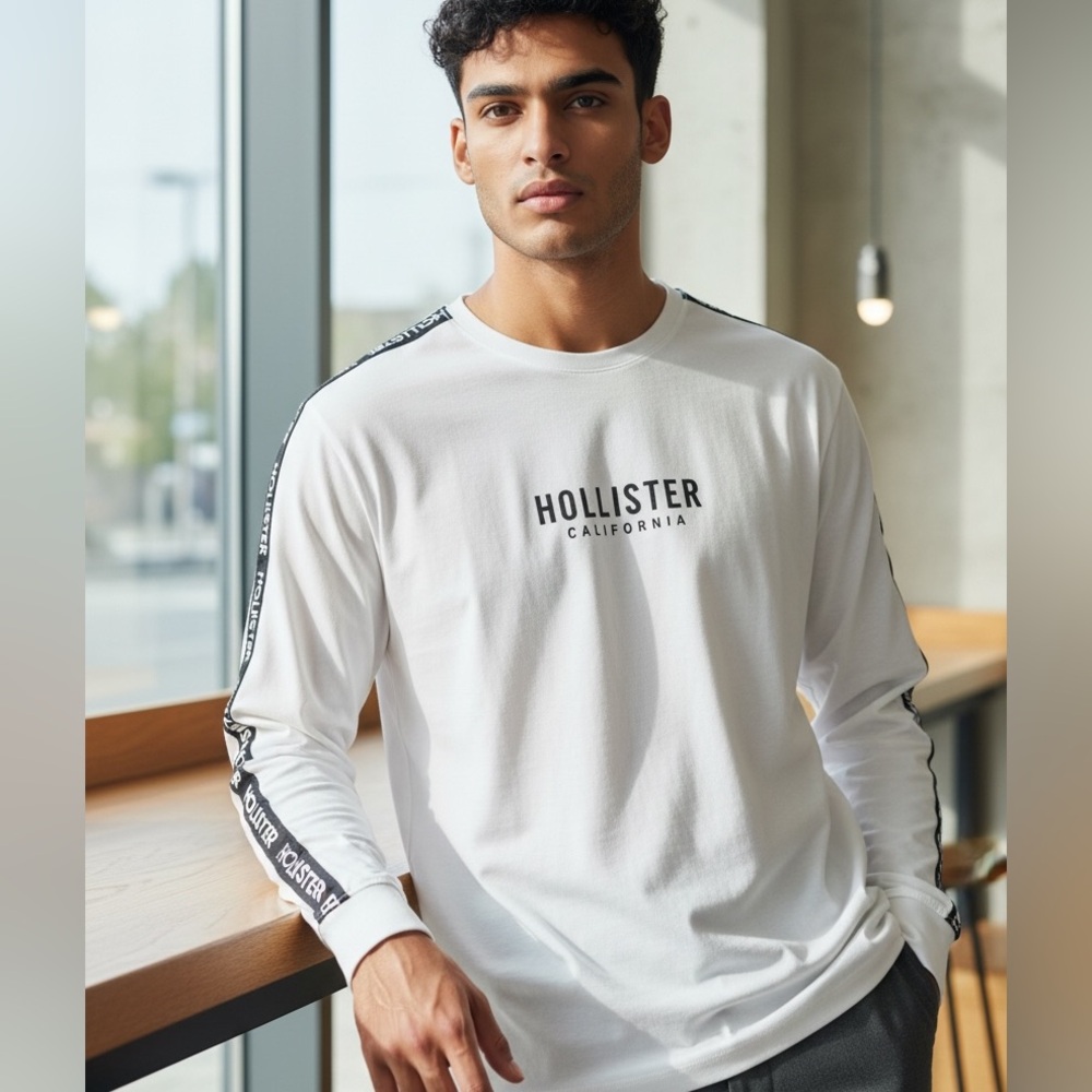 Hollister White Long Sleeve Tee with Black Accents